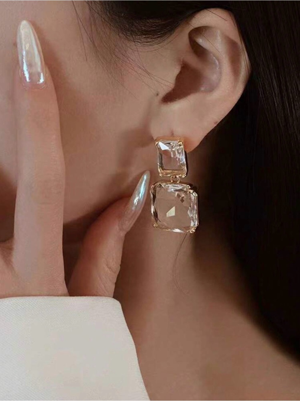 Gold-Tone Clear Crystal Double Drop Earrings Swarovski style